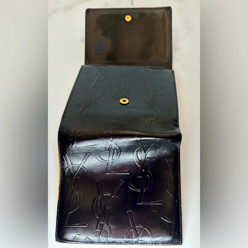 YSL Yves Saint Laurent Embossed  Black /Yellow Leather Compact Wallet - Picture 7 of 9